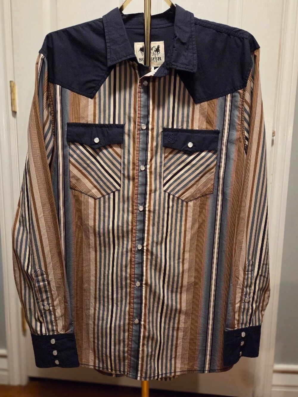 Schaefer Outfitter Rock Springs Striped Western Pearly Snap Shirt size LT